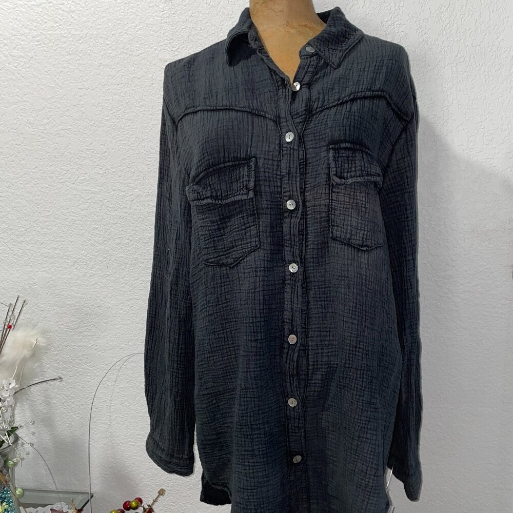 NWT $100 Long Black Denim Look Top BACI L  Made in Italy